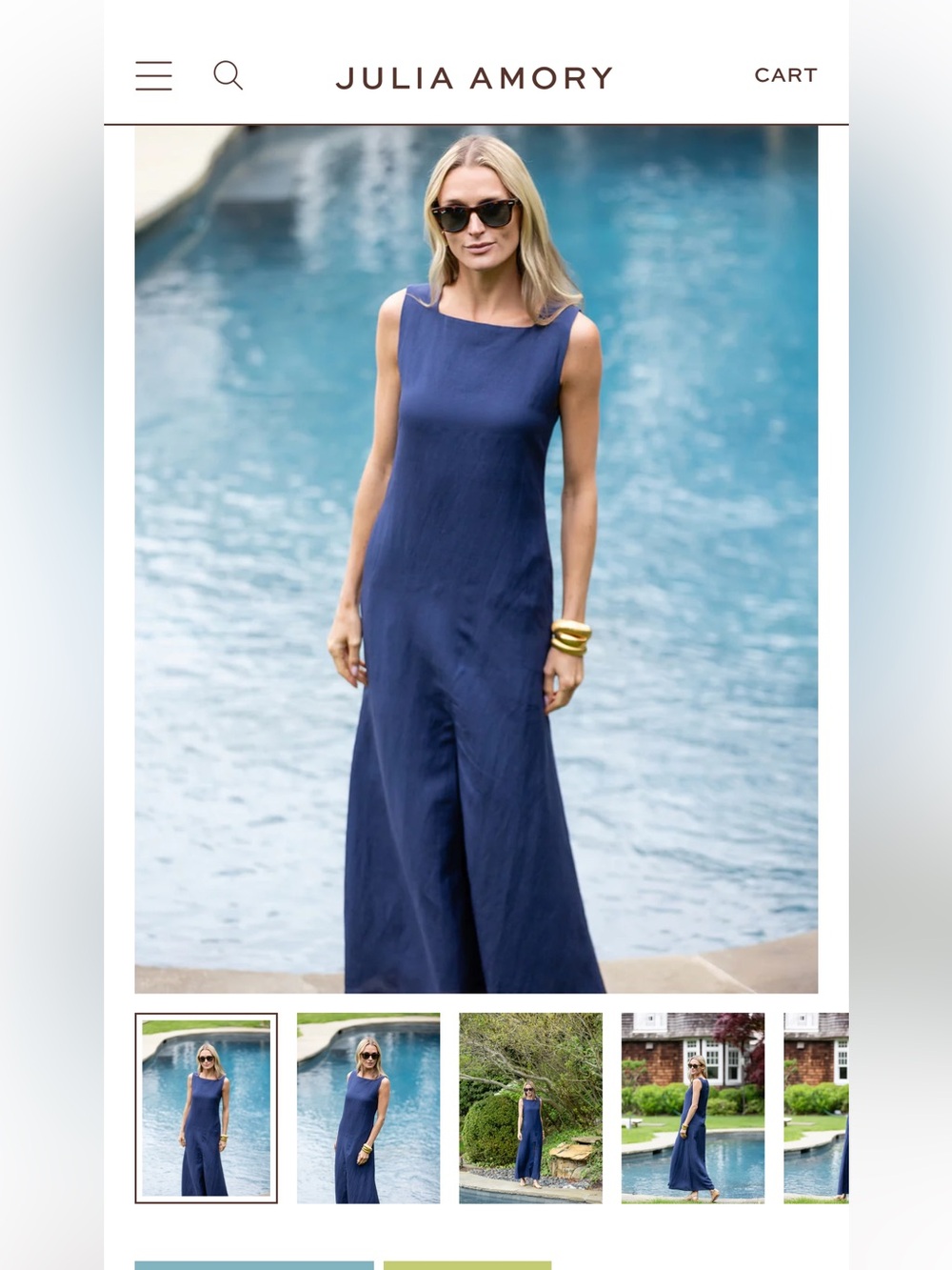 Julia Amory Navy Linen Maxi Dress